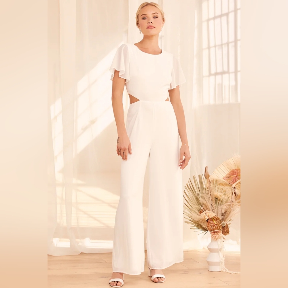 New, Toast To You White Flutter Sleeve Cutout Jum… - image 1